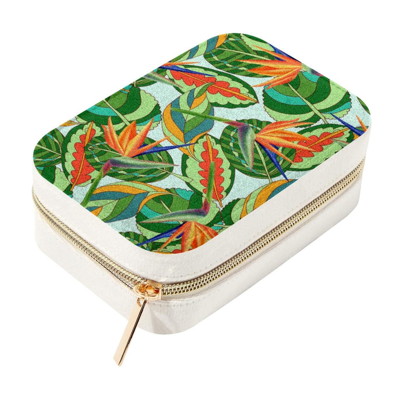 Boîte à bijoux de voyage velours palmier tropical contre les nœuds de colliers