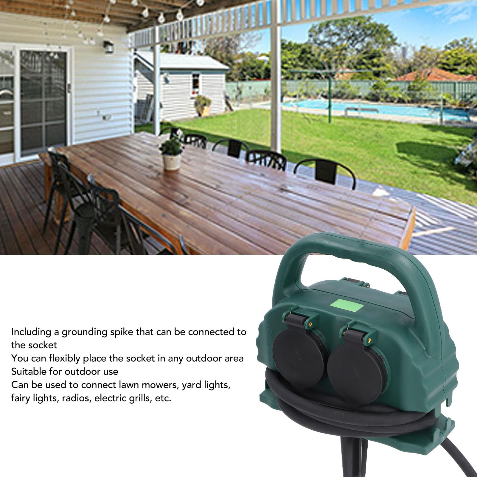 16A 3680W 4 Uscite, Presa di Corrente Giardino con Design Resistente Alle Intemperie IP44, Blocco Bambini, H07RN F 3G1,5mm² 3 Nuclei, Presa Multipla, per Prati e Lucine