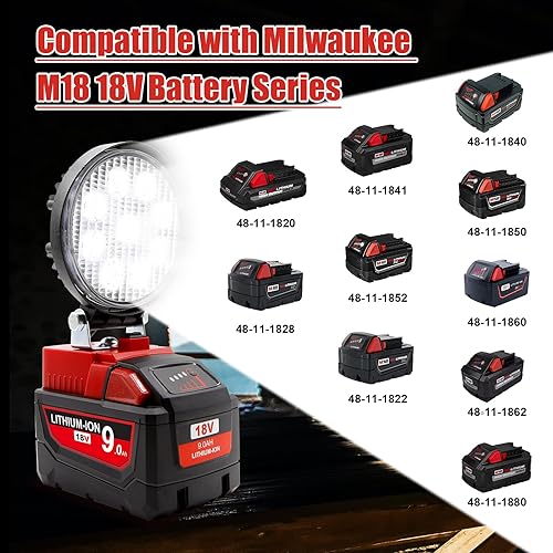 Miniatura 5 de Luz de trabajo LED inalámbrica para Milwaukee m18 batería debajo del capó luz de trabajo m18 linterna con puerto de protección de bajo voltaje para