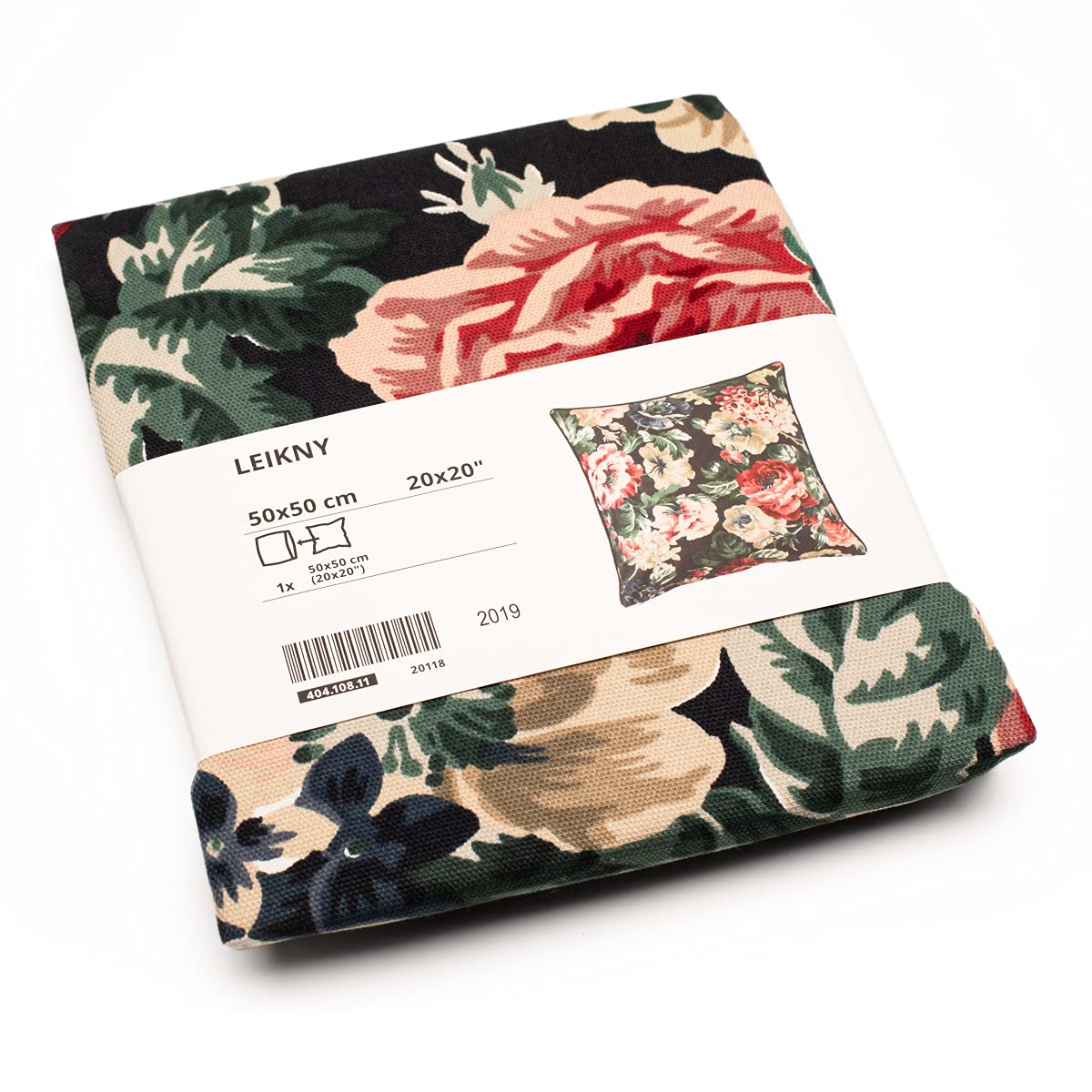 IKEA LEIKNY Cushion Cover, Floral Pattern, Black/Multicolour, 50x50 cm, Cotton-picture-12