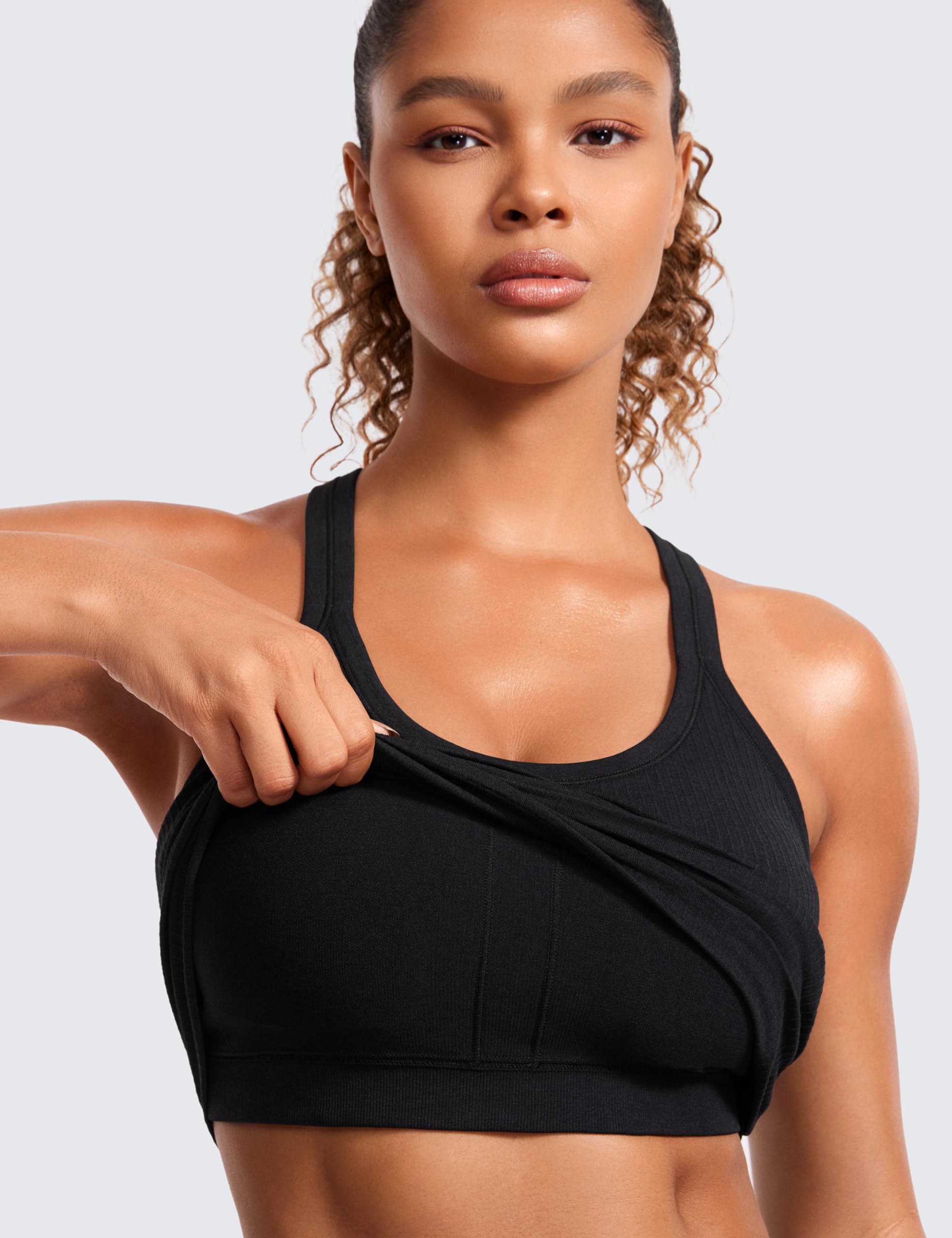 CRZ YOGA Sin Costura Camisola Acanalado | Soporte Ligero, Sujetador Incorporado, Almohadillas Extraíbles, Yoga, Acanalado, Elevado Cuello, para Mujer