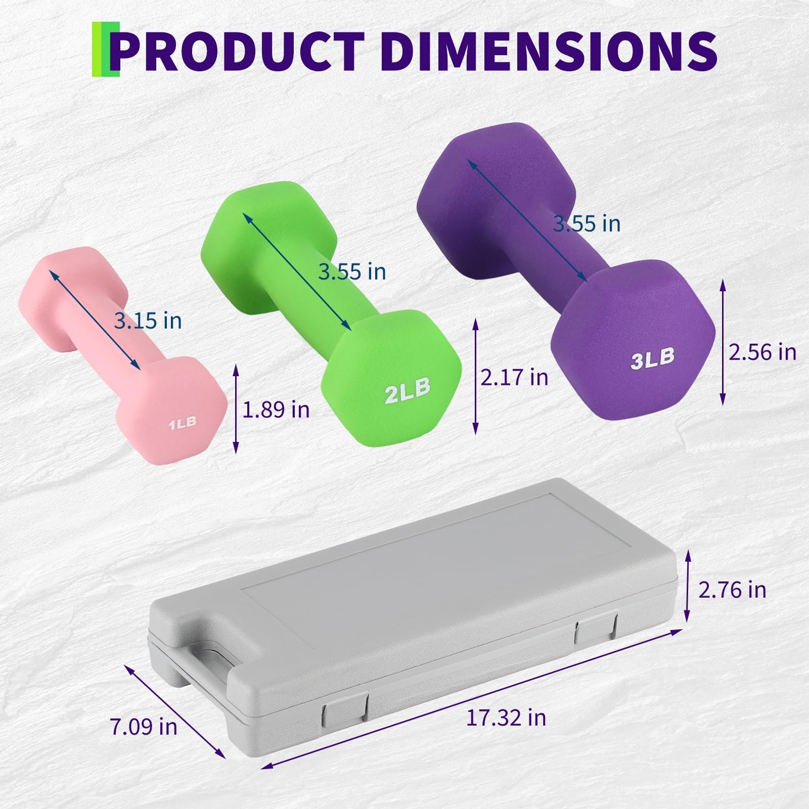 Dumbbell Hand Weights for Women, Neoprene Hexagon Non-Slip Weights Dumbbell Set with Storage Case for Home Gym, 1+2+3 Lbs, Pairs