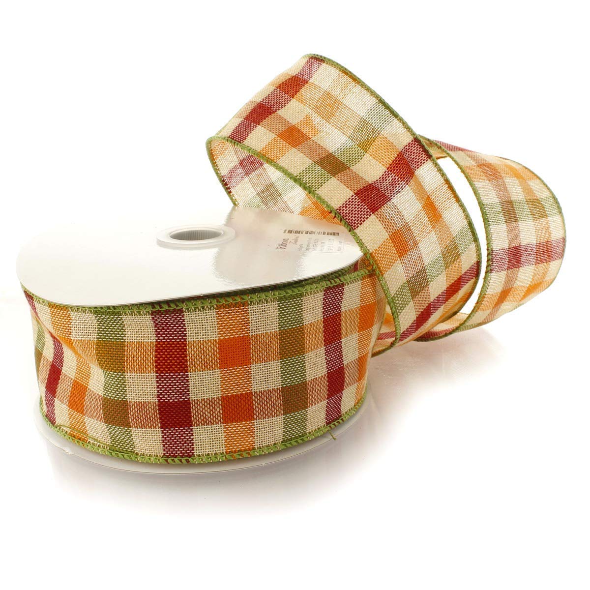 Fall Gingham Plaid Orange/Green/Maroon Wired Ribbon 2 1/2" by 10 Yards