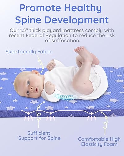 Miniatura 4 de Lilian&Gema Pack and Play Colchón de 38 x 26 x 1.5 pulgadas, colchón portátil para corral, cubrecolchón Pack N Play, funda suave, transpirable e