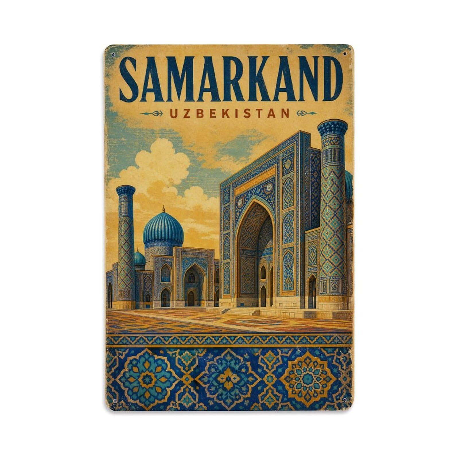 Fqcyn Style Metal Tin Sign Retro Travel Uzbekistan Samarkand