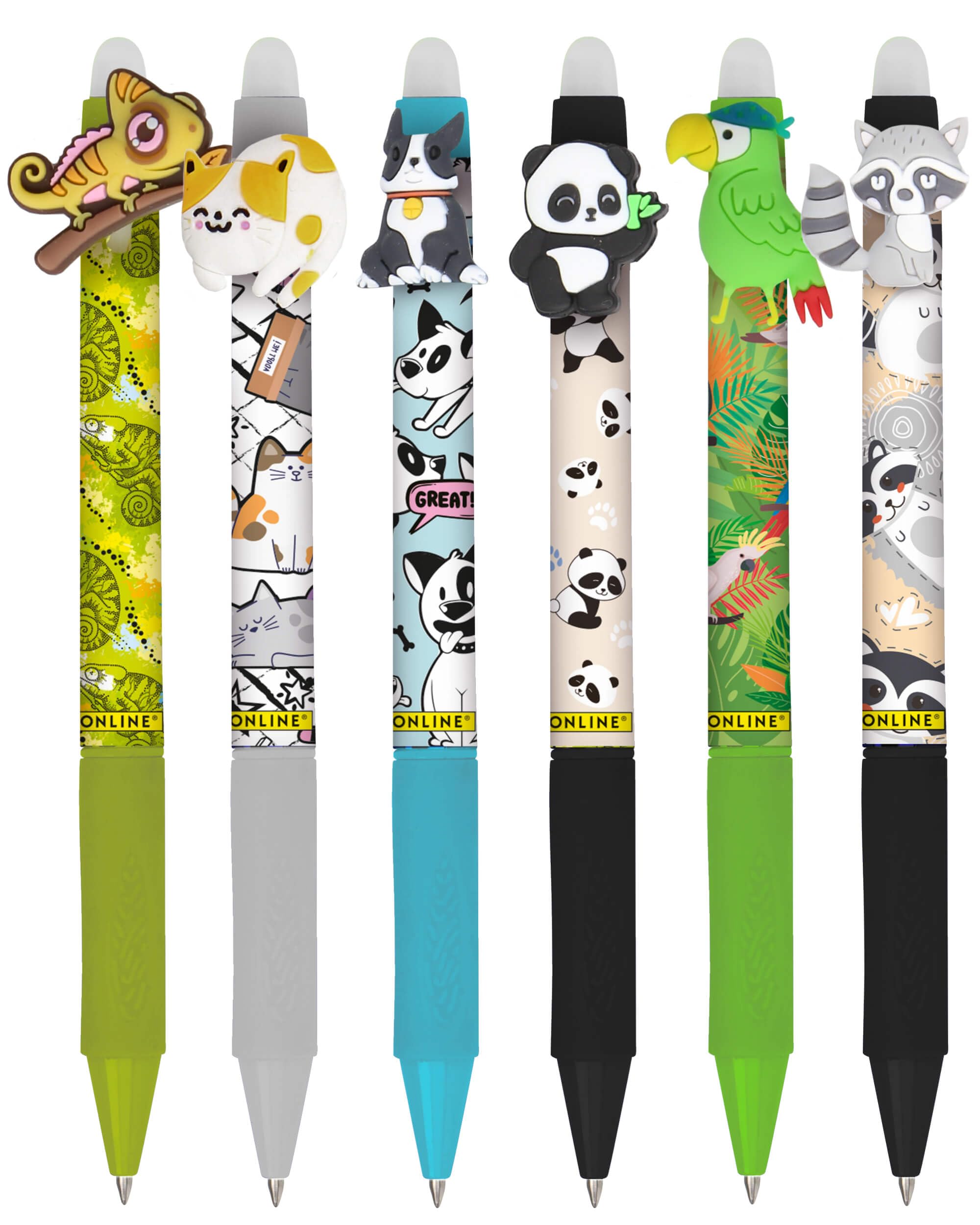 Online magiXX, 6 x Fun Wild Life Erasable Gel Pens, Blue Erasable with 0.7 mm Line Width, Rollerball Pen for Learning to Write, Office, Compatible with Frixion Refill, Erasable Ballpoint Pen - Image 2
