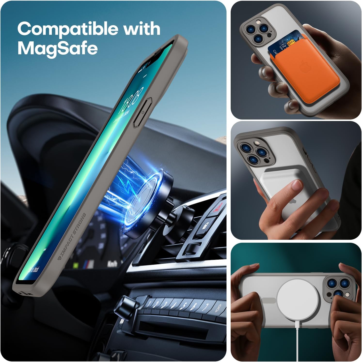 ImpactStrong Magnetic Guard Designed for iPhone 13 Pro Max Case [Camera Protection] [Military Grade Drop Tested] [Compatible with MagSafe] Slim Translucent Matte Phone Case (6.7") - Gray - Image 6