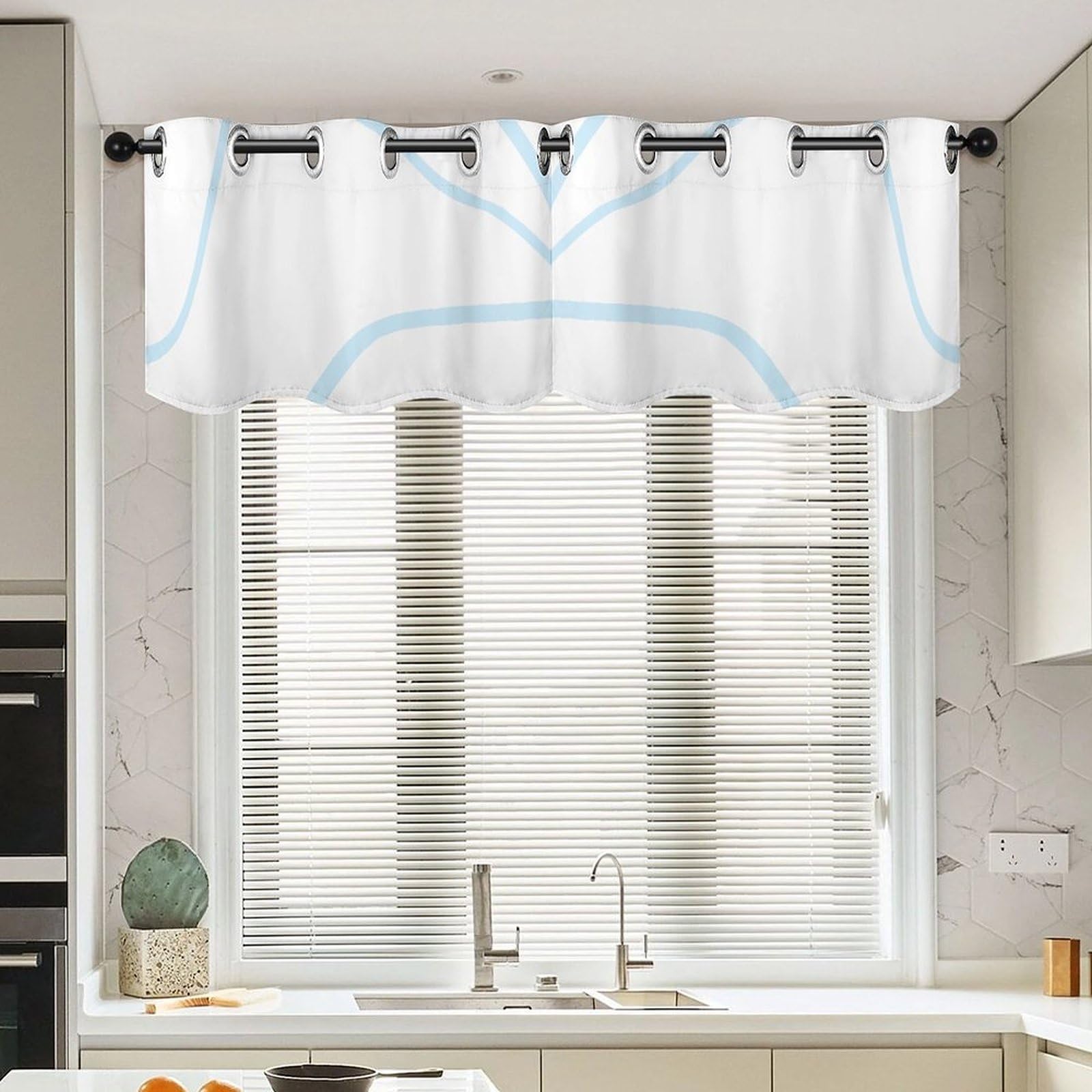 Petit rideau élégant géométrique bleu clair cantonnière ethnique bohème
