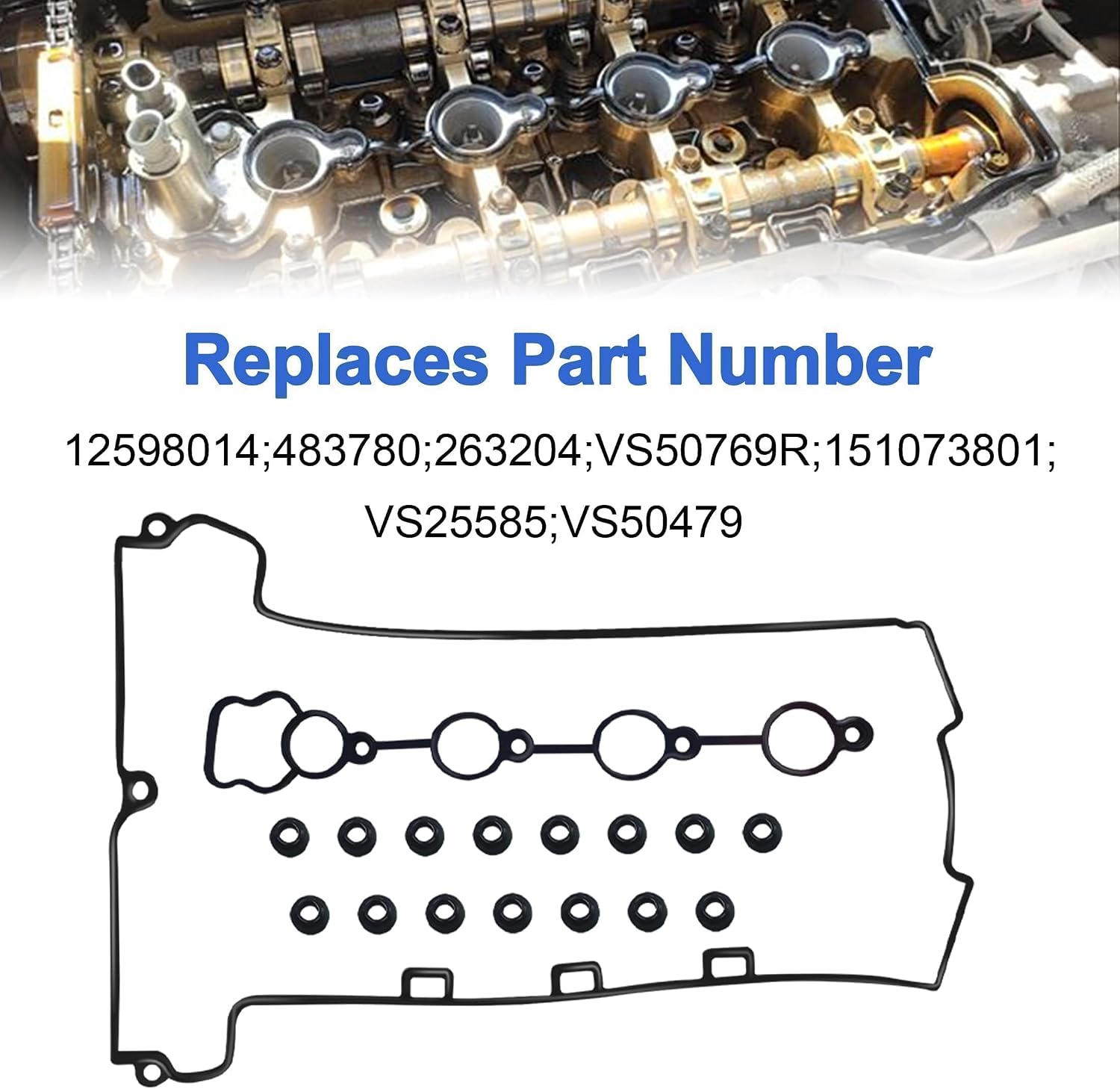 12598014 VS50769R Engine Valve Cylinder Head Cover Gasket Fit for Chevy Malibu 2006-2012 for Chevy HHR 2006-2011 for Chevy Cobalt 2007-2010 for Pontiac G5 G6 2.2L 2.4L