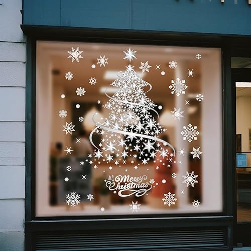 Miniatura 9 de Decoraciones de Navidad para ventana, calcomanías plateadas para árbol de Navidad, copo de nieve, calcomanías de doble cara, decoración de ventana,