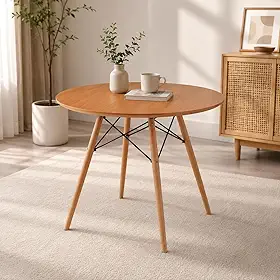 Mesa De Jantar Redonda 90cm Para 4 Lugares Com Base Madeira Estrutura Metálica Moderna(Feijó)