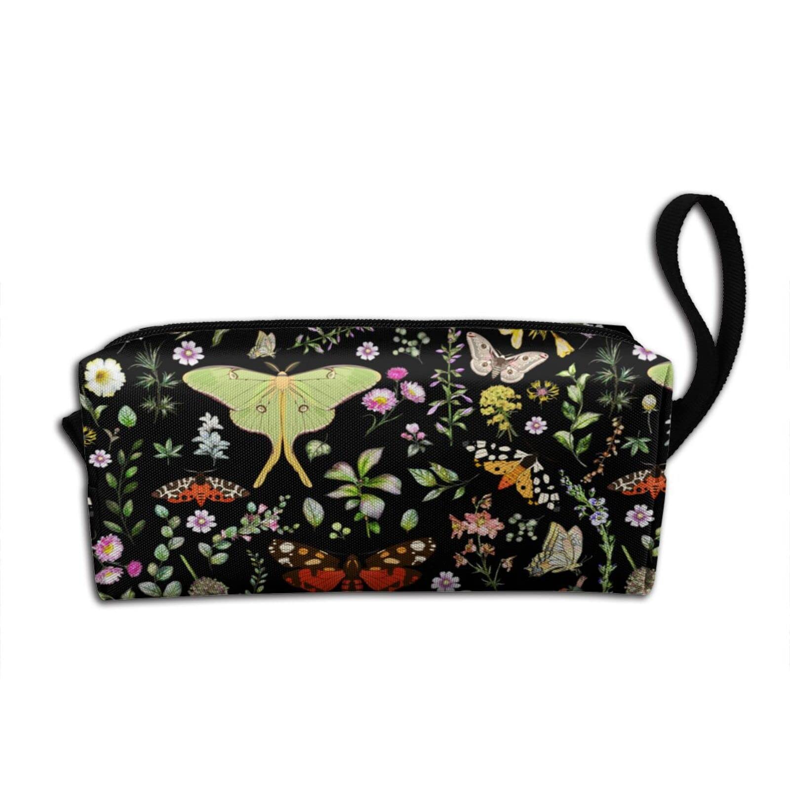 Butterflies Moths Flower Makeup Bag For Women, Portable Cosmetic Bag Zipper Pouch Travel Toiletry Organizer Bag