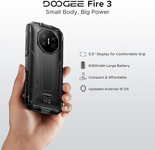 Miniatura 2 de DOOGEE Fire 3 Android 15 teléfono resistente desbloqueado, batería de 8350 mAh, 12 GB+64 GB2 TB, teléfono inteligente resistente Octa Core, pantalla