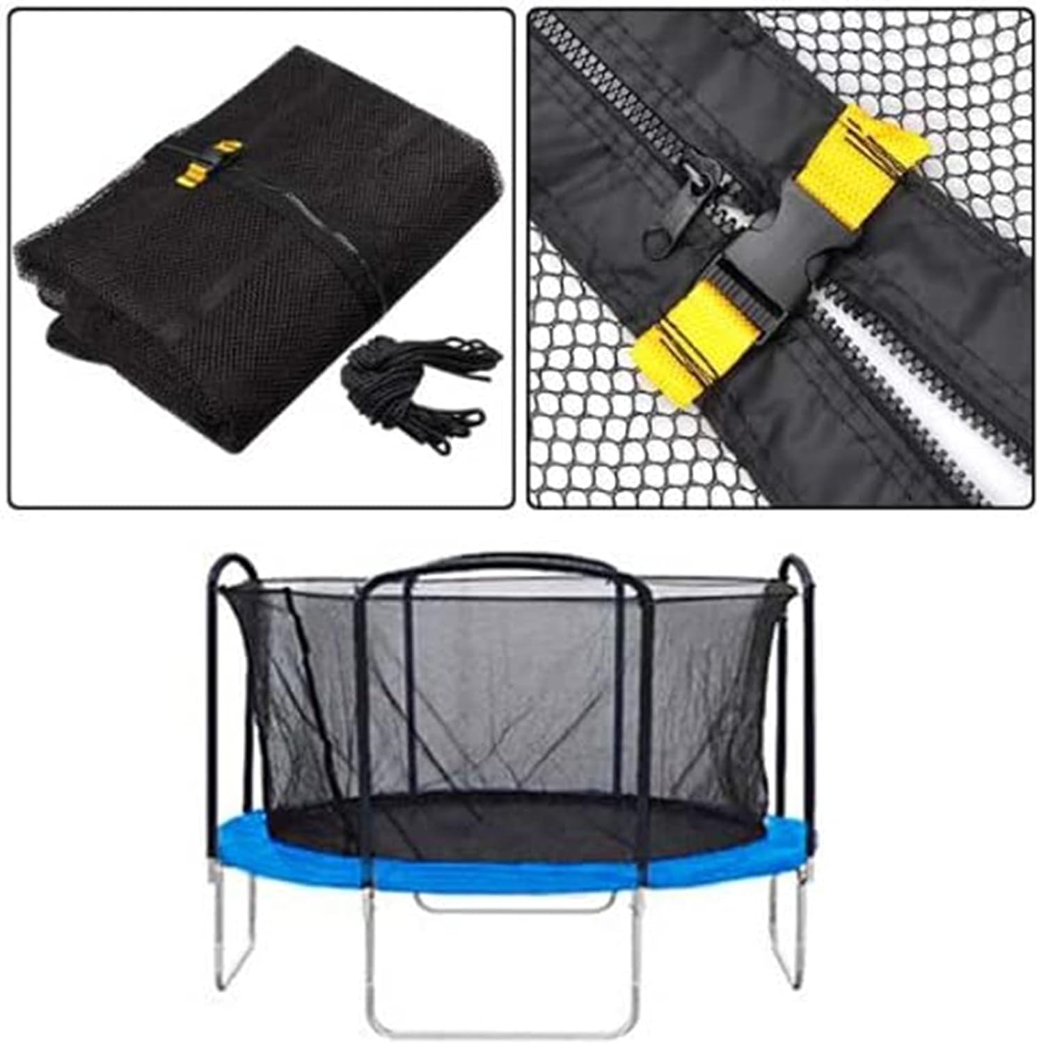 Round Trampoline Enclosure Net Replacement W/Zipper Strap Buckle Closure for Safety Mesh Netting Fence Screen All Brands,14ft 4 Arches or 8 Poles