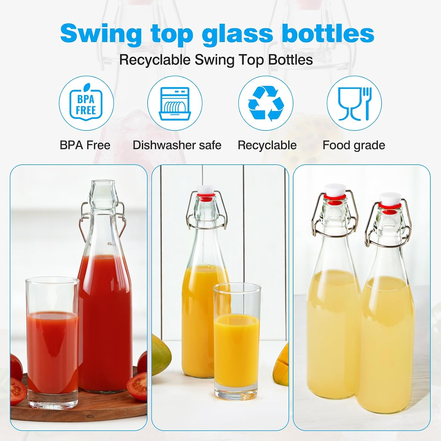 FrutPunch 16OZ Swing Top Glass Bottles, 2 Pack Flip Top Glass Bottle with Airtight Lid for Fermentation, Kombucha, Mead, Coquito, Vinegar, Beer, Kefir, Wine, Soda, Juice for Home Brewing