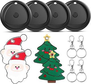 Tracker Tags-4 Pack with Leather Keychain Holder Case (Christmas Series) Work with Apple Find My (iOS Only), Bluetooth Tracker Key Finder, Replaceable Battery Smart Tag for Keys, Wallet, Luggage etc