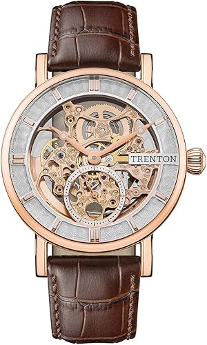 The Herald Reloj automático para hombre de 1.575 in con esfera de esqueleto y correa de cuero