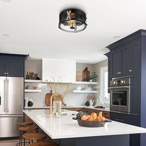 Miniatura 6 de Lámpara de techo de montaje empotrado, lámpara de techo interior con marco de metal resistente de vidrio semillado, elegante lámpara redonda cerca