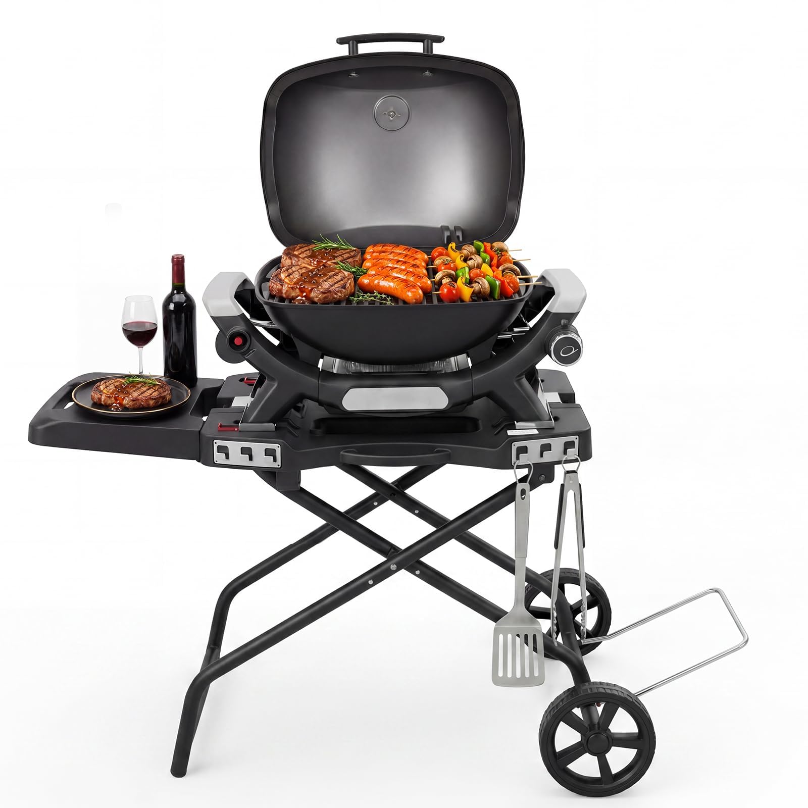 Carrello portatile per griglia Weber Q1200, Q1000, Q2200, Q2000, supporto pieghevole per griglie da tavolo Blackstone da 43,2 cm e 55,9 cm, carrello pieghevole portatile da esterno