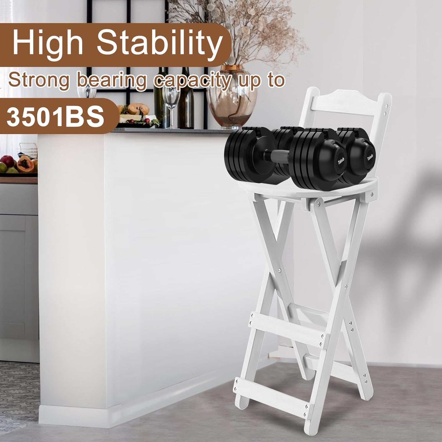 Folding Bar Stool Kitchen24 inch Folding Kitchen Counter Chair Portable Wooden Bar Stool Outdoor Shop Kitchen Restaurant Coffee Stool 1 (White)