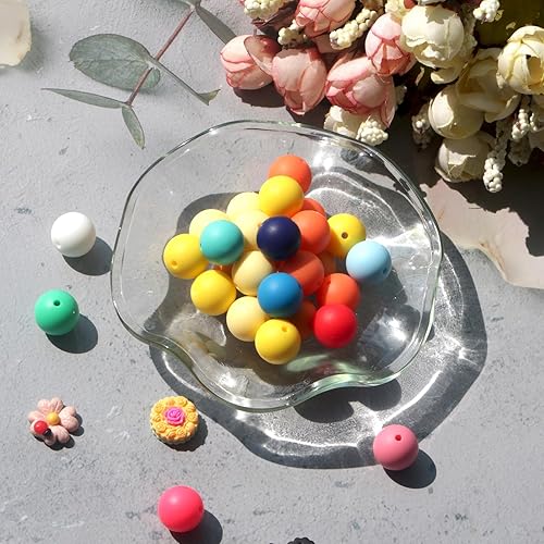 Miniatura 7 de 120 cuentas de silicona de 0.59 pulgadas (0.591 in), 24 colores mezclados, cuentas sueltas para la fabricación de joyas, manualidades de bricolaje,