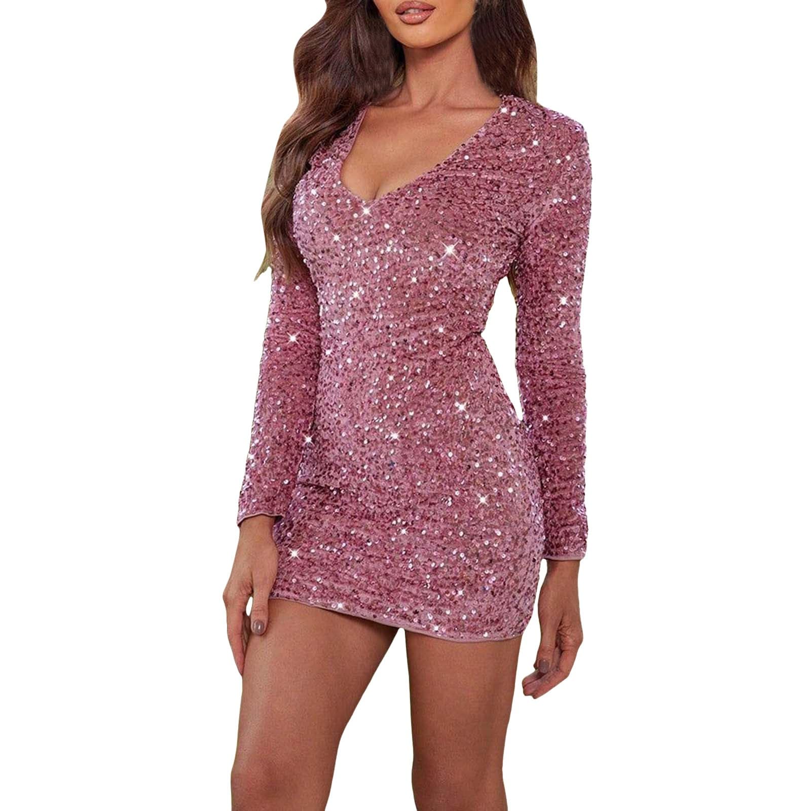Generic Vestido Lentejuelas Mujer y Cuello en V Nuevo de Primavera y Verano para Mujeres Populares Ofertas Vestidos Mujer Invierno