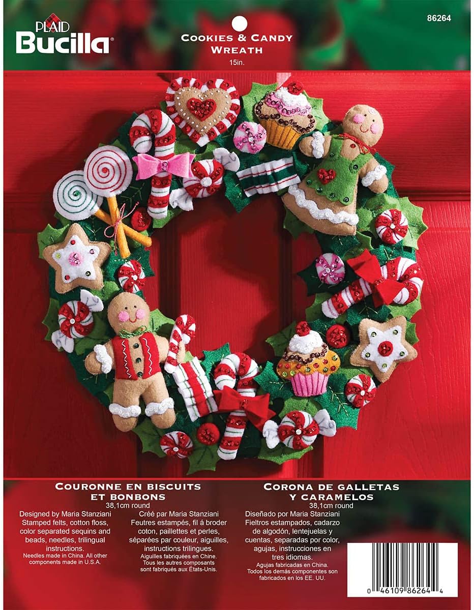 Bucilla Felt Applique Wreath Kit, 15-Inch Round, 86264 Cookies & Candy, Multicolor