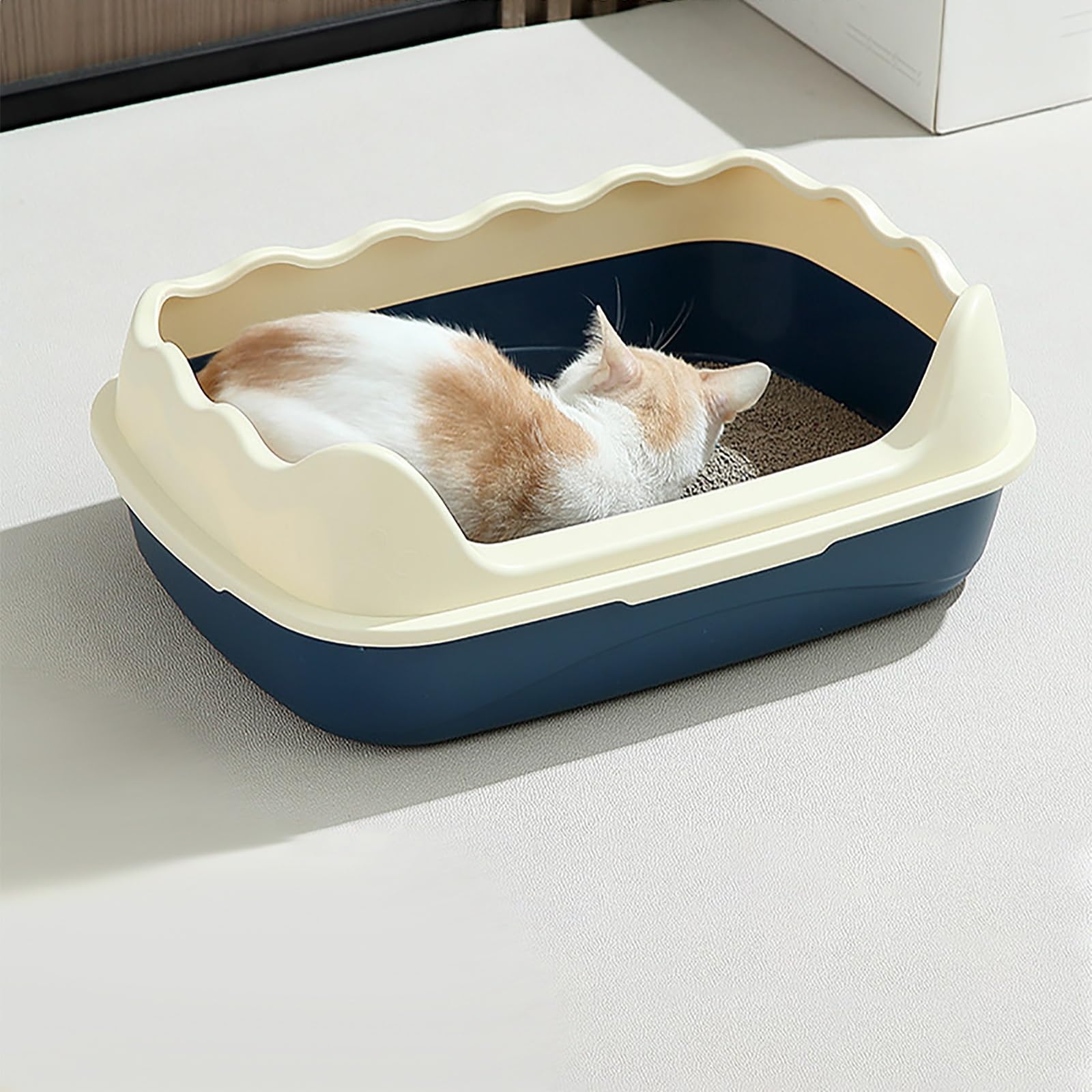Lettiera per gatti a basso ingresso, vassoio aperto con lati alti e paletta per lettiera, facile da pulire per più gatti