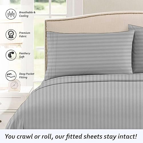 Miniatura 6 de Rajlinen Juego de sábanas tamaño matrimonial XL, sábanas de algodón egipcio de 400 hilos para juegos de sábanas de 4 piezas tamaño matrimonial XL,