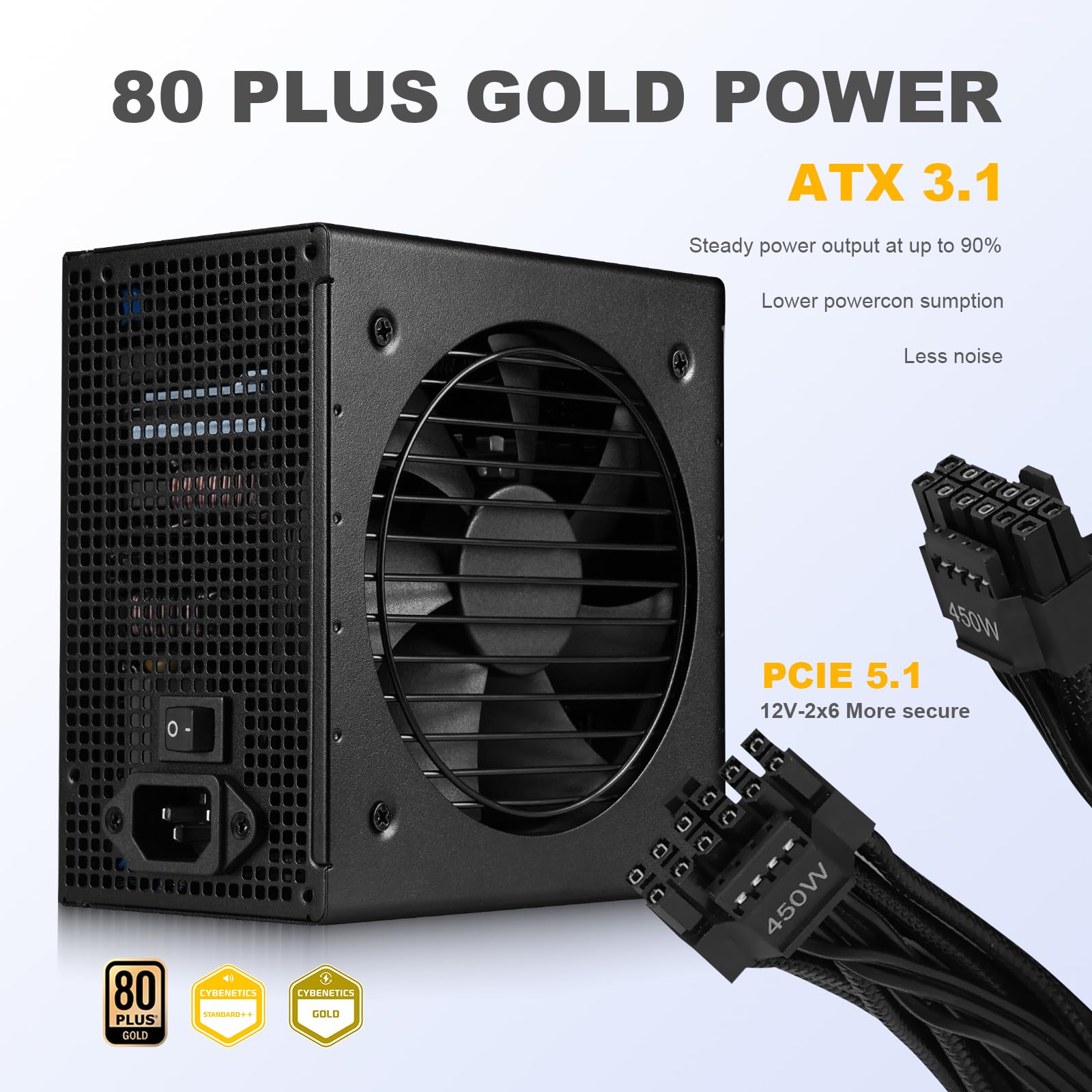 SAMA Black 850W Power Supply - Fully Modular 80 Plus Gold Certified ATX 3.1 & PCIE 5.1 Compliant Power Supply, Supports RTX 30/40 Series GPUs