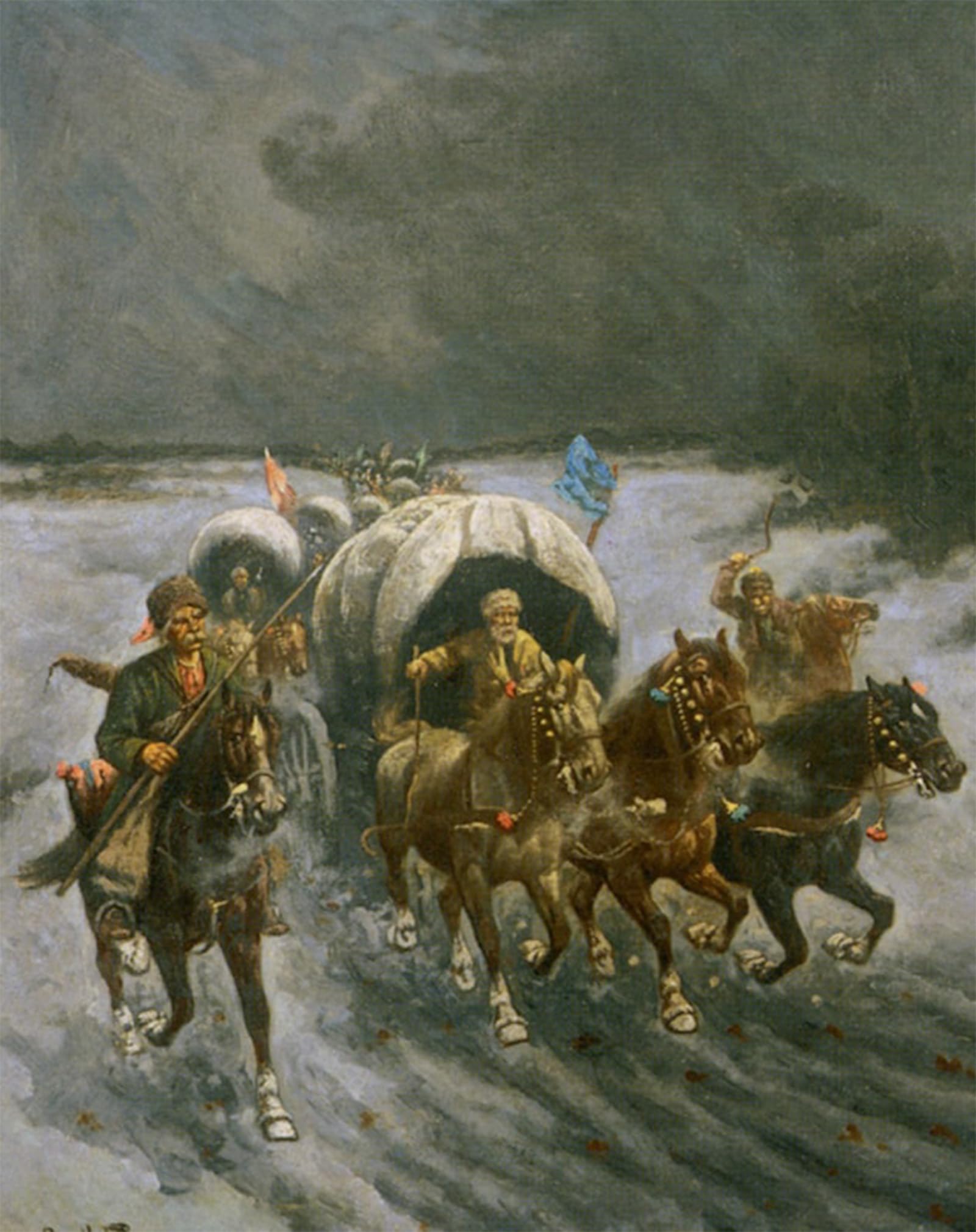 SERENDIPITP Vintage Wall Art Canvas Nordic Poster Canvas Print Picture Russian Caravans in the Snow by Constantin Stoiloff Wall Art Poster for Home Decor 60x90cm