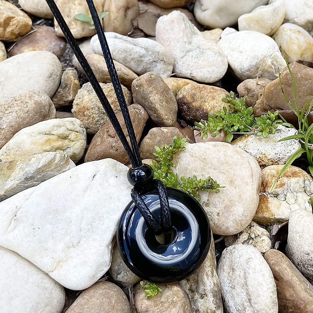 Magic Human Gemstone Crystal Necklace Pendant - Healing Good Luck Donut Crystal Stone Jewelry Necklace - Positive Energy Amulet Unisex Adjustable Cord - Image 5