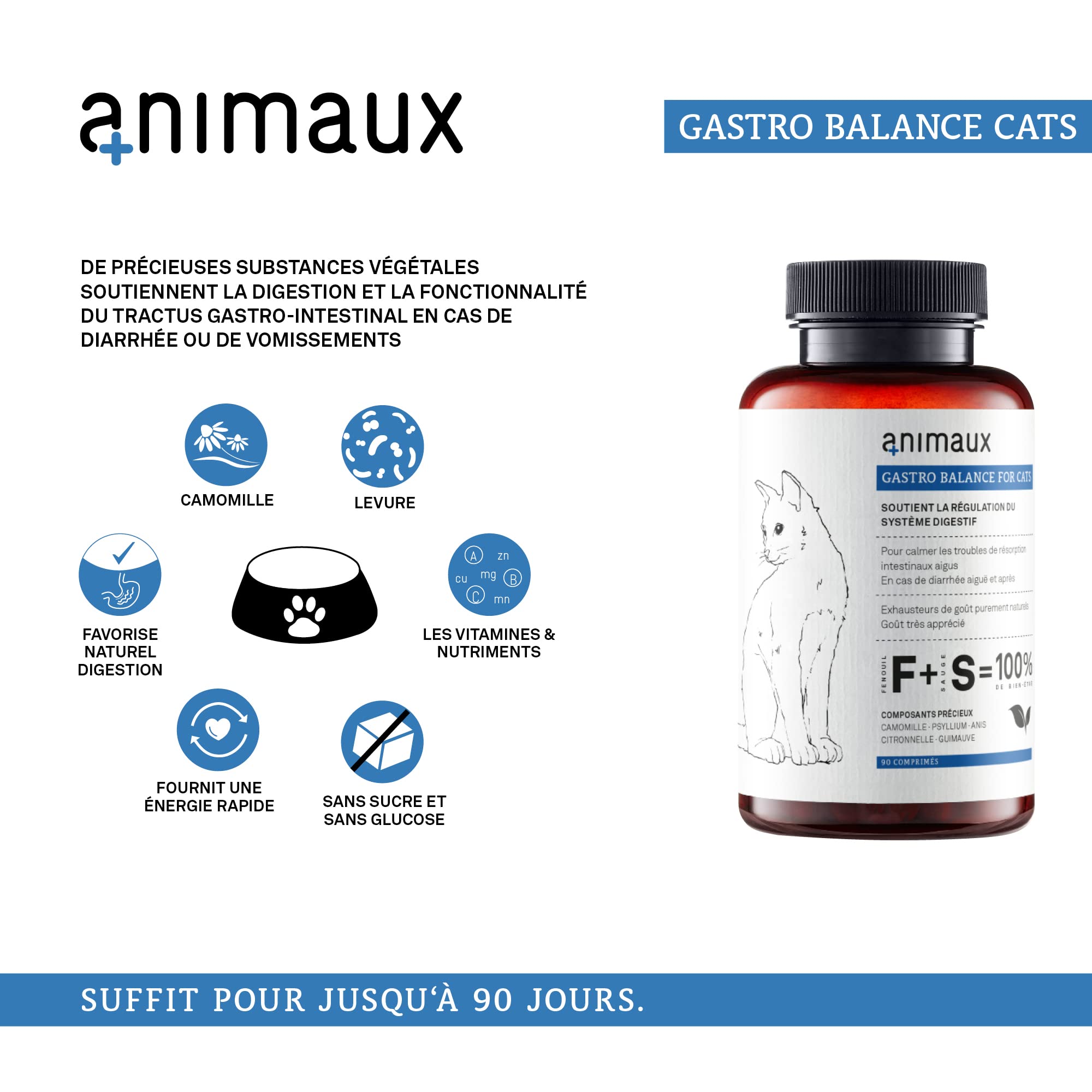 Probiotiques pour Chats à Donner régulièrement - 90 comprimés à mâcher - favorise la Digestion Naturelle - complément Alimentaire avec fenouil, Sauge & psyllium - animaux Gastro Balance for Cats