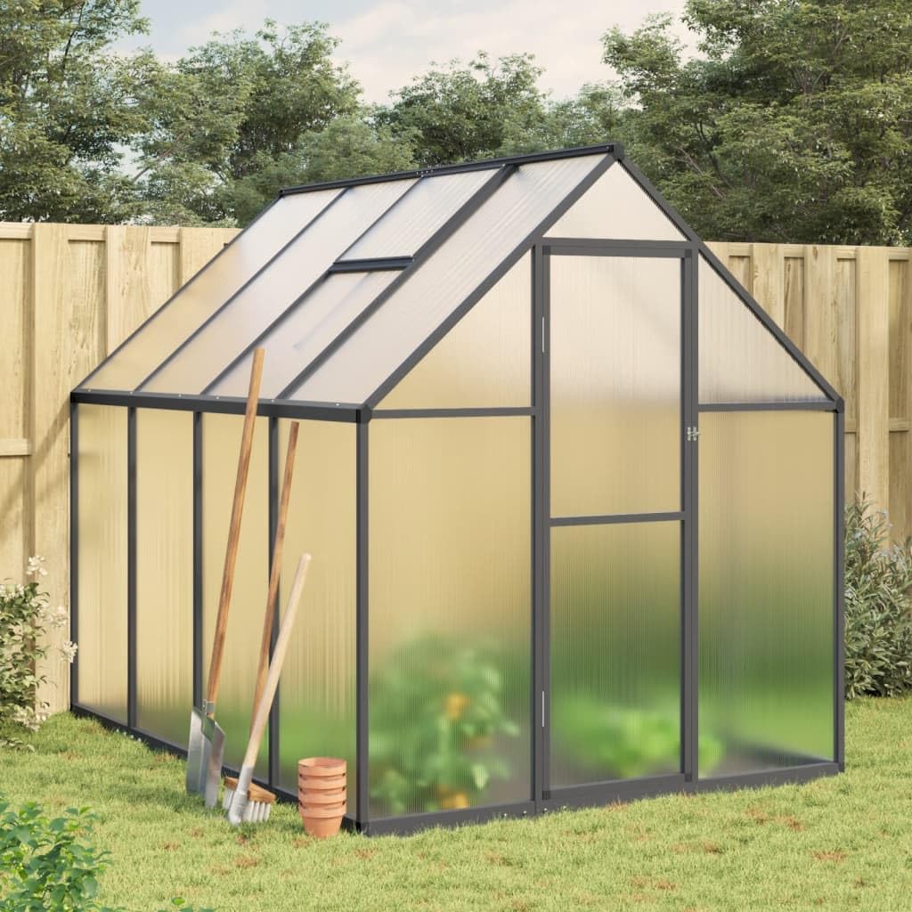 Aluminiowa i poliwęglanowa szklarnia ogrodowa na zewnątrz warzywa sadzonka dom z oknem i drzwiami zimowy schronienie dla roślin antracyt 224 x 169 x 195 cm