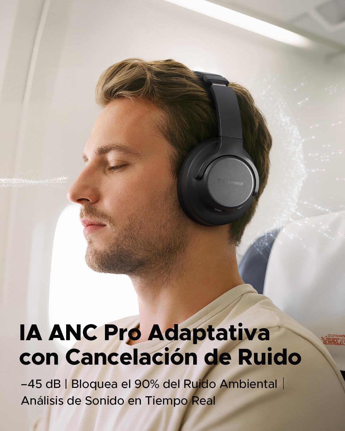 truefree Auriculares Bluetooth 6.0 con ANC, 125H de Autonomía, Supraaural | Diadema Supraaural, Carga Rápida, EQ Personalizable mediante App, Conexión Multipunto