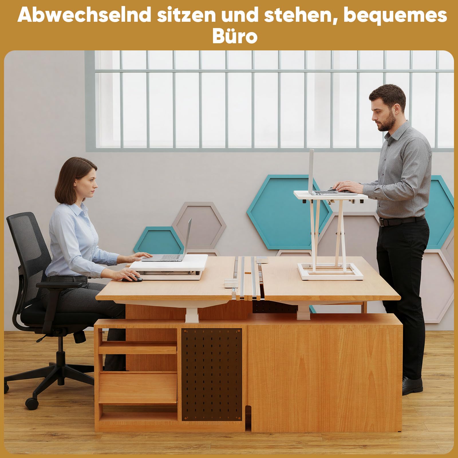 Weiß Höhenverstellbarer Stehpult Konverter,34 * 60cm Steh-Sitz Schreibtisch,Ultradünne Schreibtischkonverter, Laptop stehschreibtisch aufsatz,Geeignet für Büro, Arbeitszimmer, Wohnzimmer