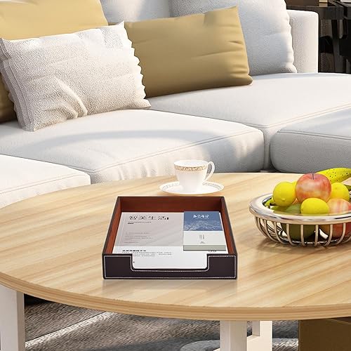 Miniatura 4 de Bandeja de cuero para cartas, organizador de escritorio de suministros de oficina para archivos de correo, revistas, joyas, cosméticos, soporte de