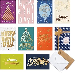 Birthday Cards Bulk Set, Cofullsky Funny Birthday Cards for Women Men Kids Gold Foil Happy Birthday Greeting Cards with Envelopes Blank Inside Assorted Birthday Card for Mom Wife Husband Boyfriend 20 pack