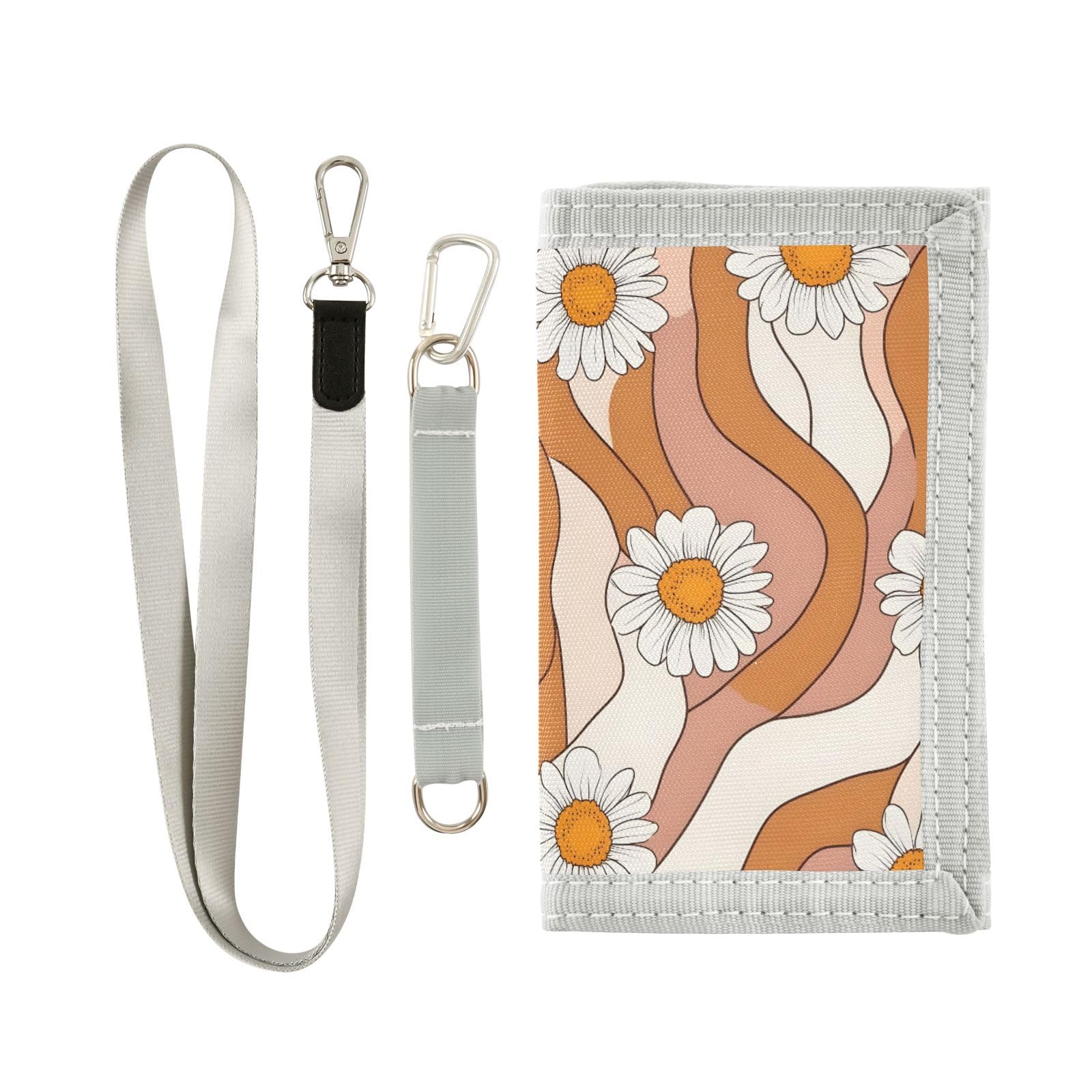 ALAZA Kids Wallets for Boys Girls Toddler Trifold Wallet Children Small Orange White Striped Daisy with Zipper Coin Pocket