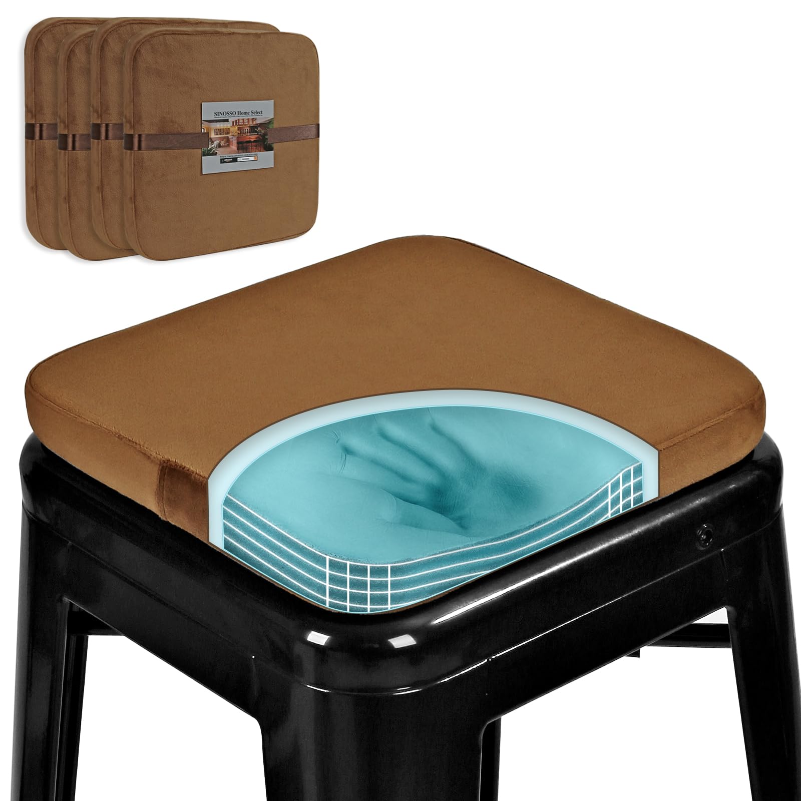 SINOSSO Magnetic Memory Foam Metal Stool Cushions Set of 4 Luxury Velvet Bar Cafe Stackable Chair Seat Pads