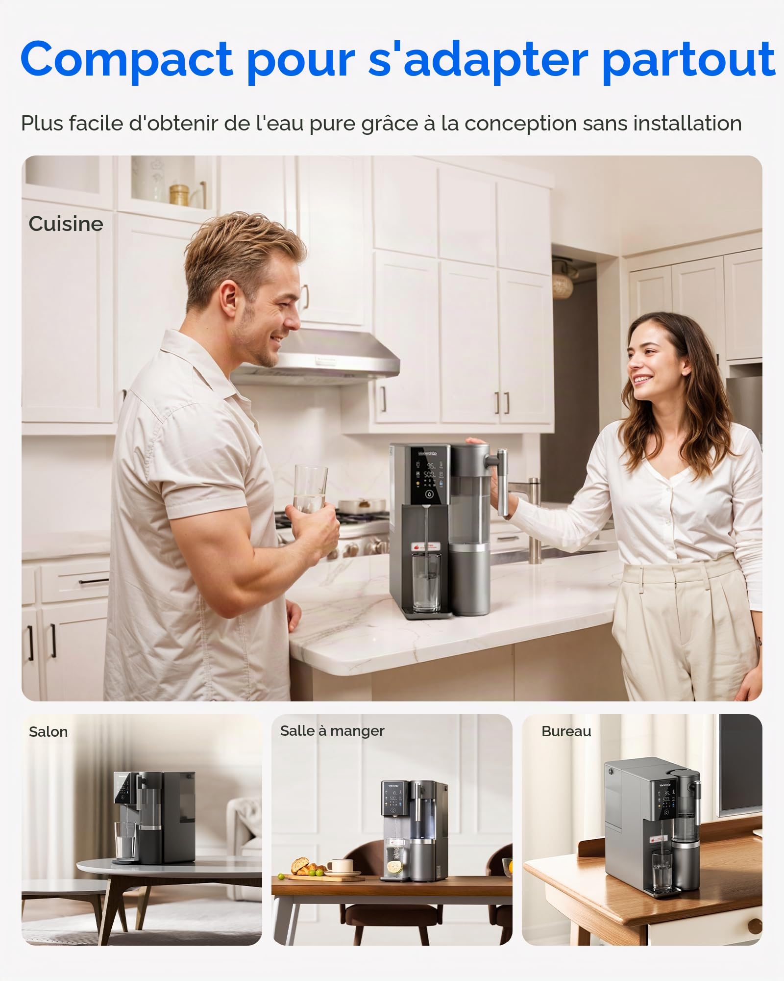 Waterdrop WD-A2G Système d’Osmose Inverse de Comptoir Minéralisée, Eau Chaude et Froide, Fontaine Sans Bouteille, Réservoir Portable, 6 Températures, Ratio 3:1