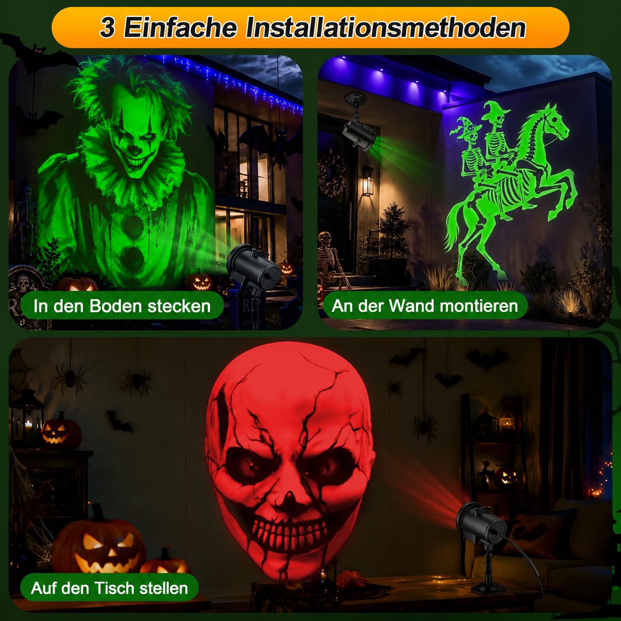 Weihnachten Deko Outdoor Innen, 3D Dynamische Halloween Projektor