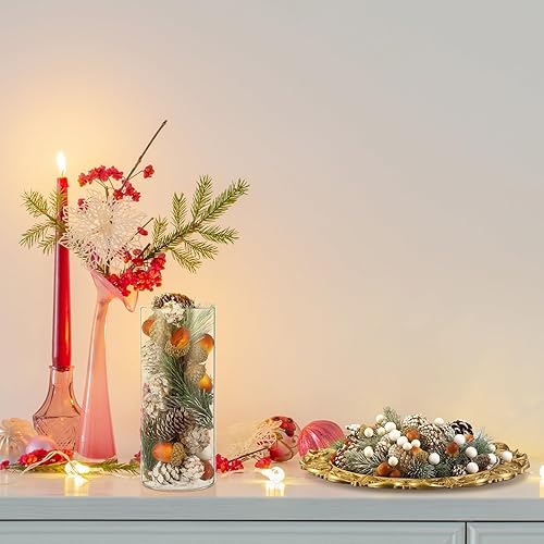 Miniatura 7 de Zeyune Juego de 180 piezas de ramas de pino de Navidad con bayas de acebo, juego de ramas de pino, relleno de florero, decoración de corona, bayas