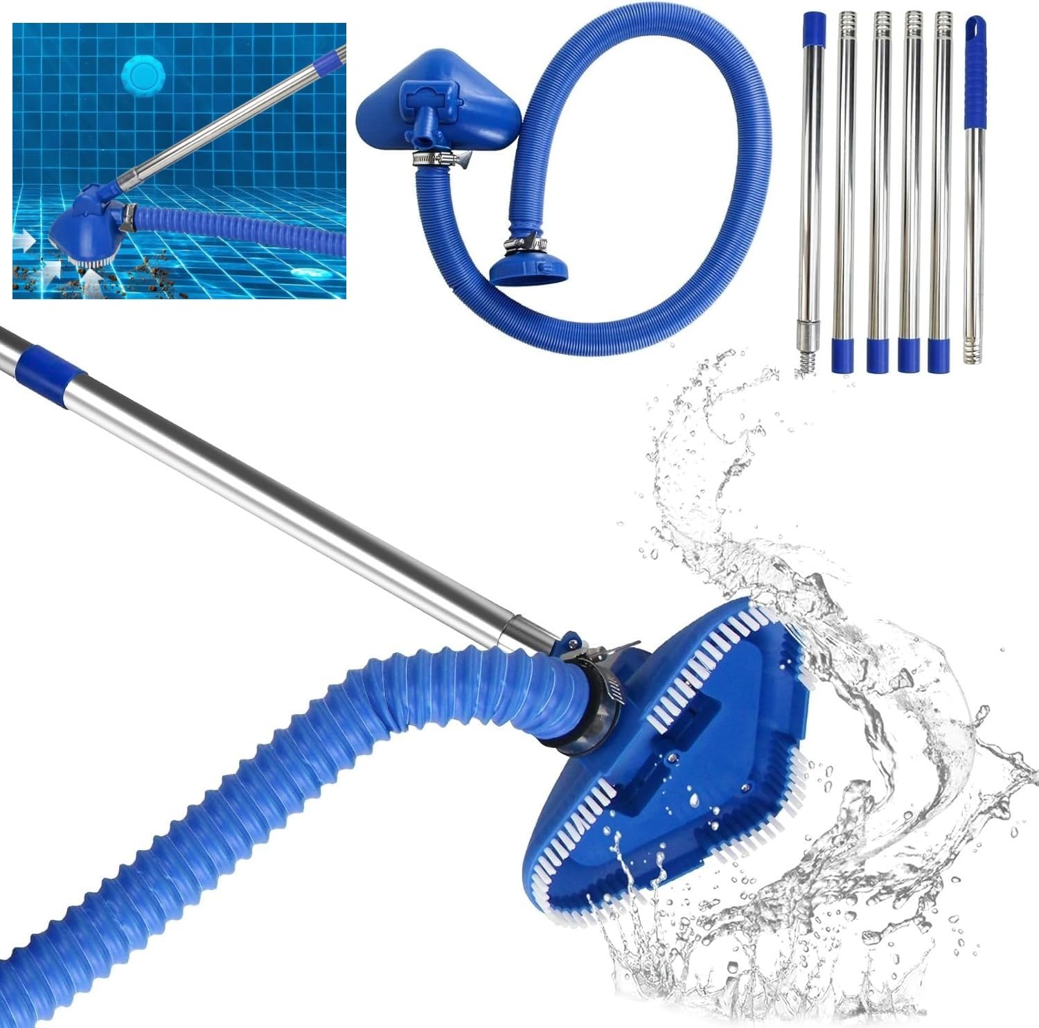 Pool Staubsauger, Pool Zubehör Poolsauger mit Teleskopstange, Pool Sauger mit Schlauch und Pools Einlaufdüse, Poolsauger Bodensauger mit Starker Saugleistung,Poolreiniger für Spas,Whirlpools,Pools (A)
