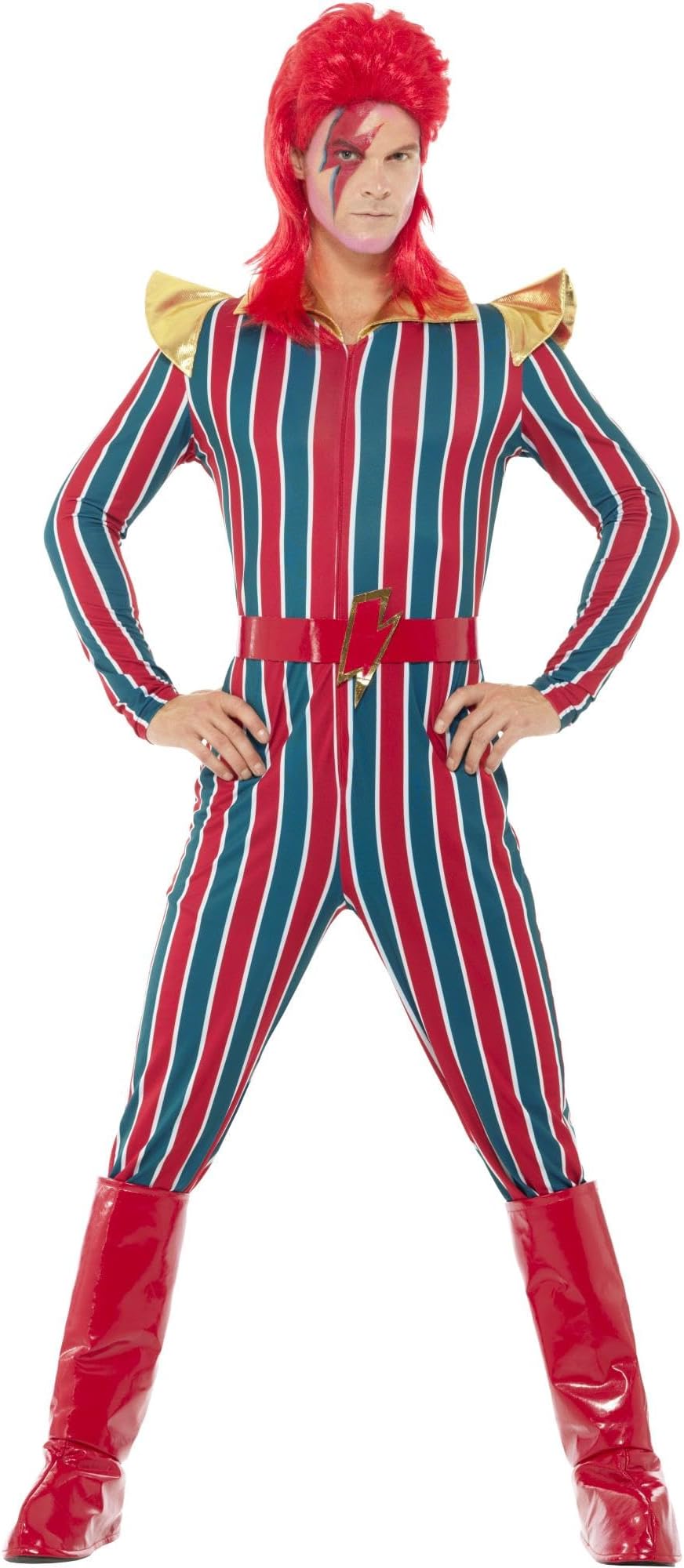 Smiffys Space Superstar Costume, Multi-Coloured with Jumpsuit, Belt & Boot Covers, 1970's Disco Fancy Dress, 1970s Dress Up Costumes