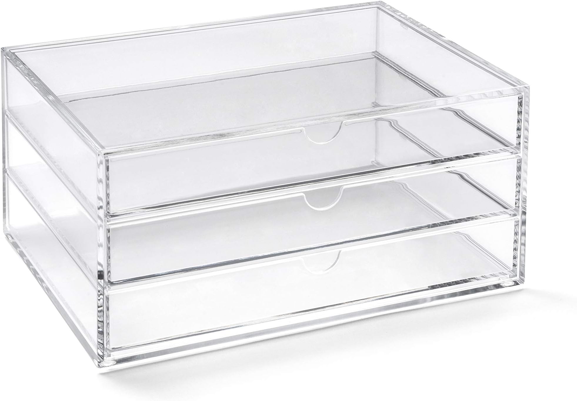 OSCO Transparent Acrylic 3-Drawer Storage Chest for Cosmetics, Jewellery & Stationery, Transparent Desktop Organiser with Non-Slip Feet, A5 Size, Clear