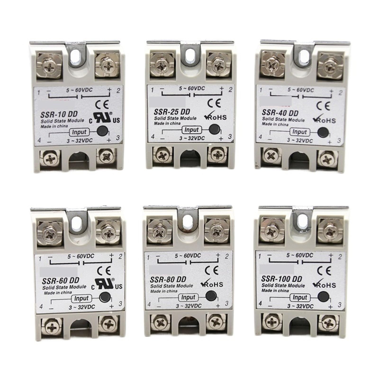 Relais statique monophasé SSR-40DD 80DD entrée 3-32VCC sortie 5-60VCC pour automatisme