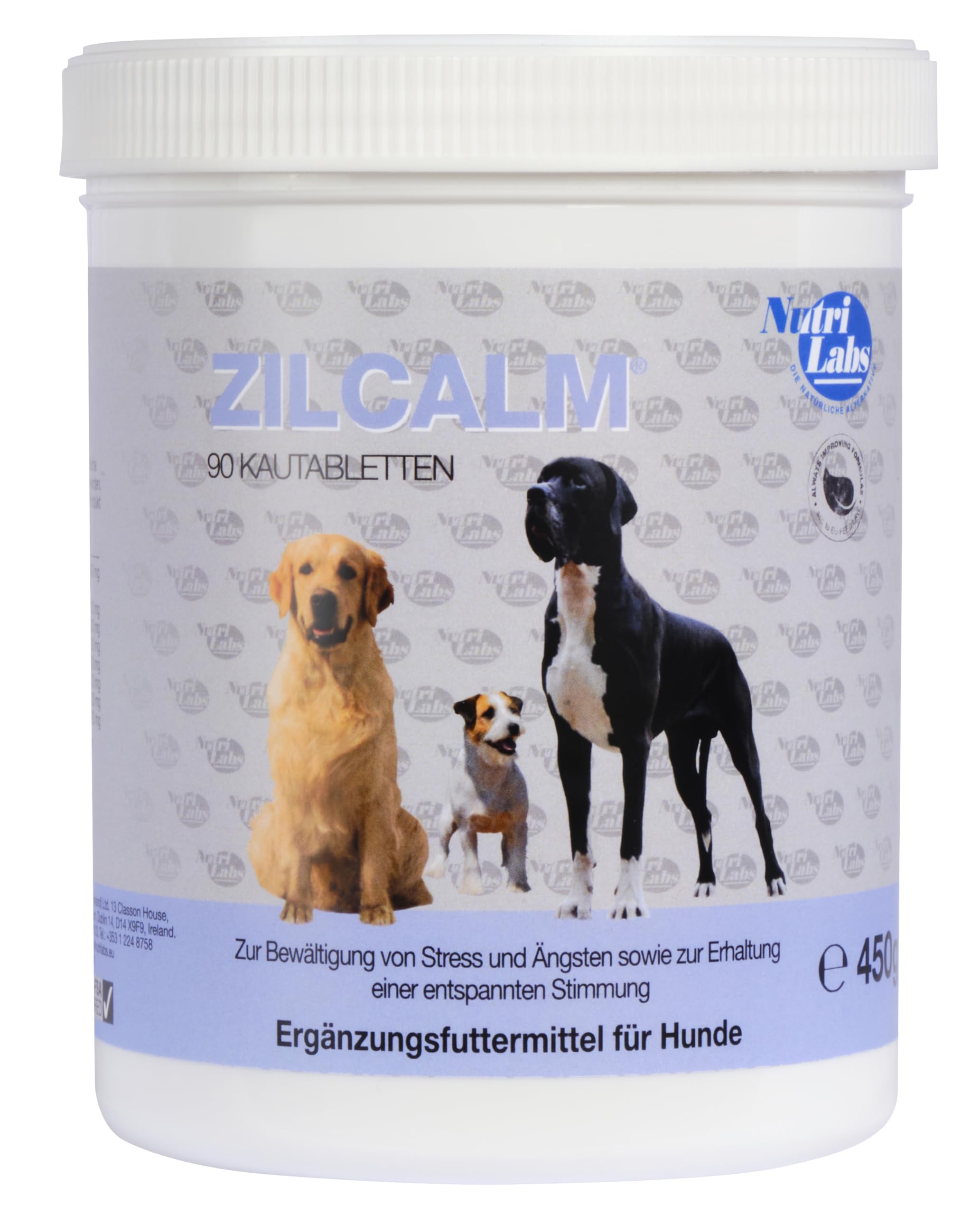 NutriLabs Zilcalm Tabletki uspokajające dla psów - 90 szt. - z białkiem mleka, ashwagandhą, probiotykami, tryptofanem L itp. - produkty uspokajające dla psów - suplement diety dla psów