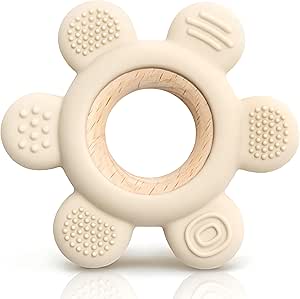 CAJA anneau de dentition bébé forme fleur en silicone et bois sans BPA jouet sensoriel premier âge sécurisé facile à attraper soulage les gencives idée cadeau naissance fille garçon jouet éducatif : Amazon.fr: Bébé et Puériculture