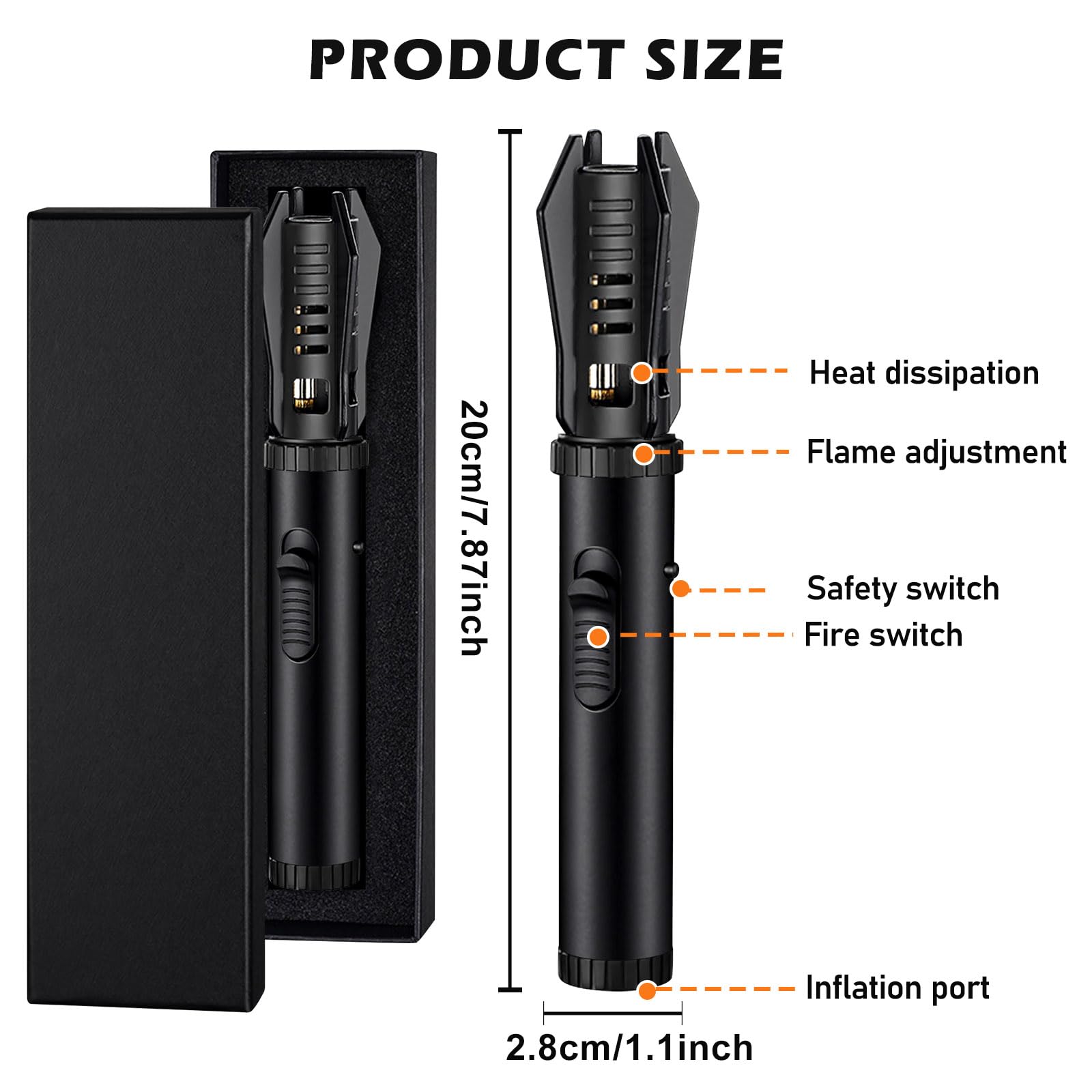 Vegena Mechero Soplete, Gas Mechero Recarga, Encendedor de 20 cm, Antiviento Recargable para Velas, Cocina, Camping, Chimenea, Negro